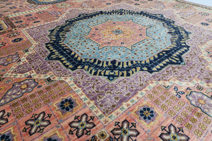 198 x 286 cm | Mamluk Pink Hand Knotted Wool Afghan Carpet