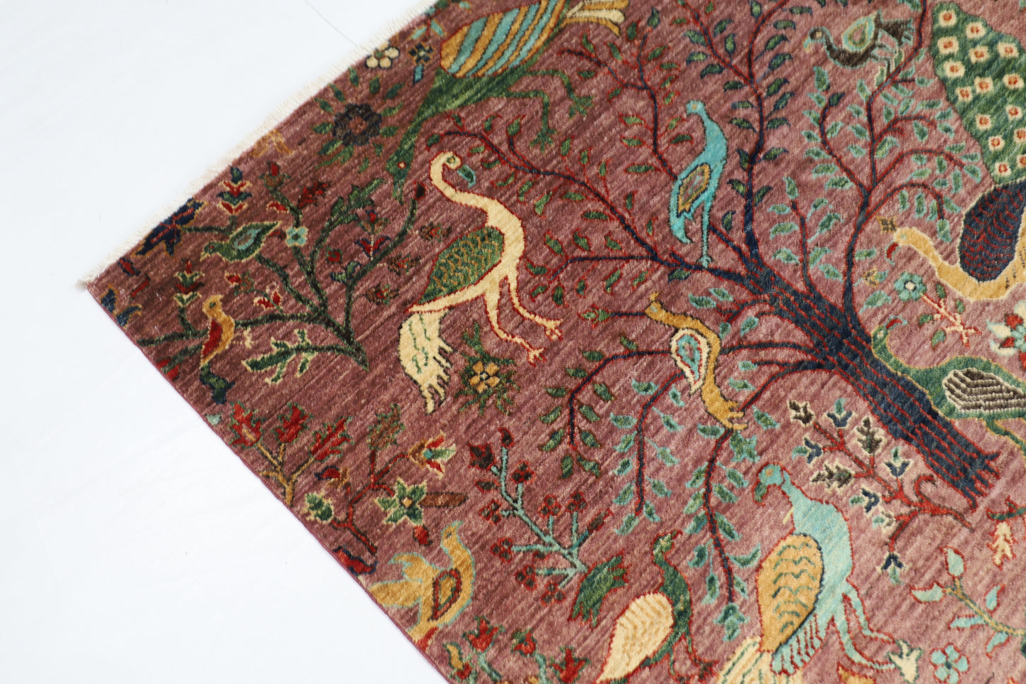 202 x 301 cm | Birds Pink Design Area Rug Afghan Hand Knotted Veg Dye Wool carpet