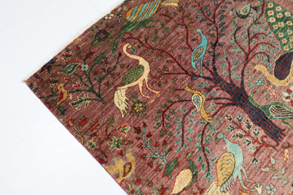 202 x 301 cm | Birds Pink Design Area Rug Afghan Hand Knotted Veg Dye Wool carpet