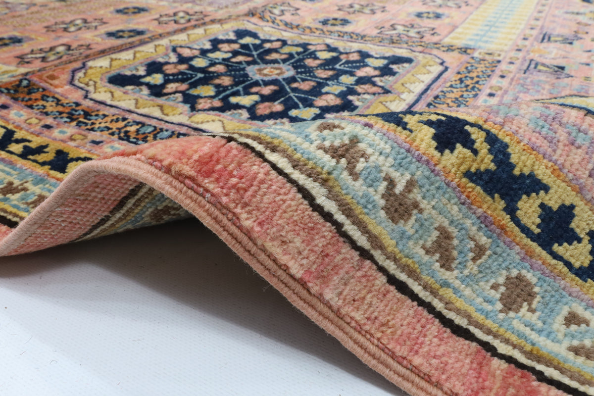 198 x 286 cm | Mamluk Pink Hand Knotted Wool Afghan Carpet