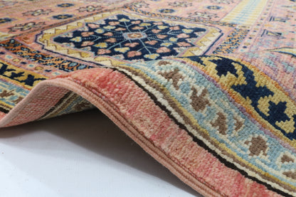 198 x 286 cm | Mamluk Pink Hand Knotted Wool Afghan Carpet