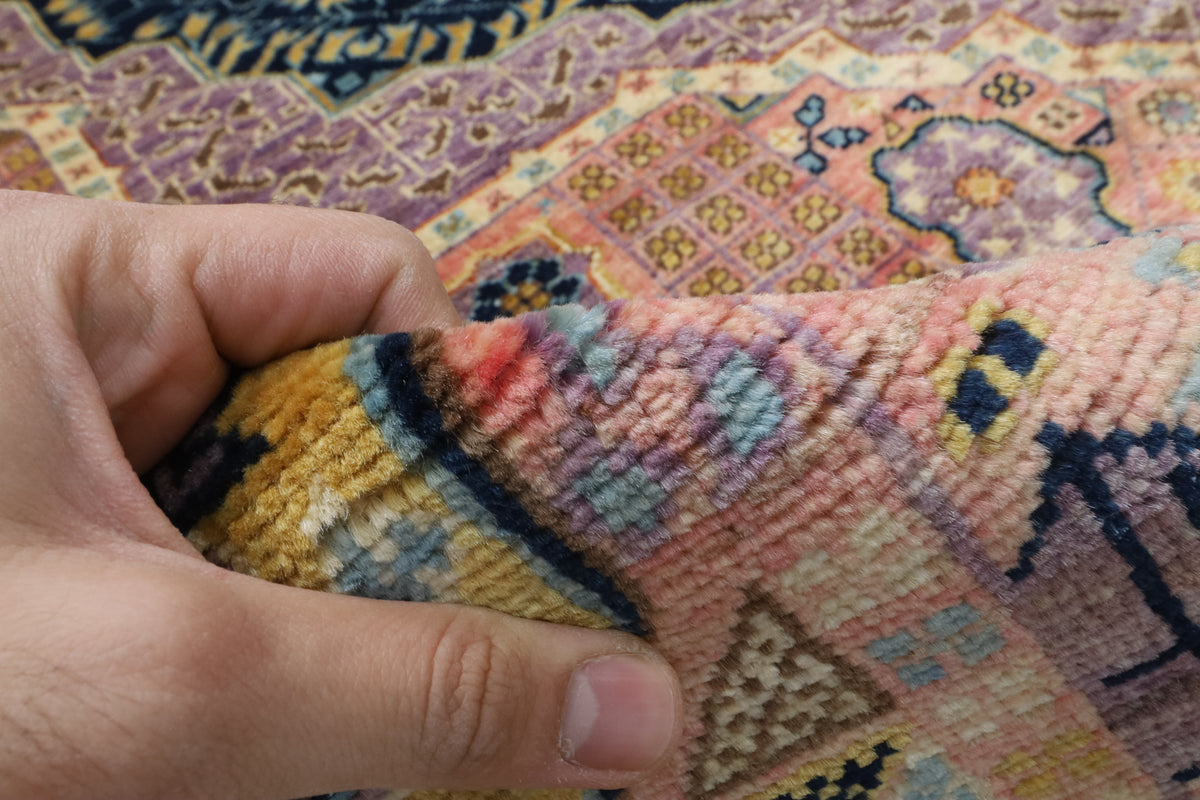 198 x 286 cm | Mamluk Pink Hand Knotted Wool Afghan Carpet