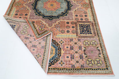 198 x 286 cm | Mamluk Pink Hand Knotted Wool Afghan Carpet
