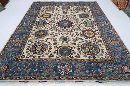 248 x 294 cm | Suzani beige Area Rug Afghan Hand Knotted veg Dye Wool carpet