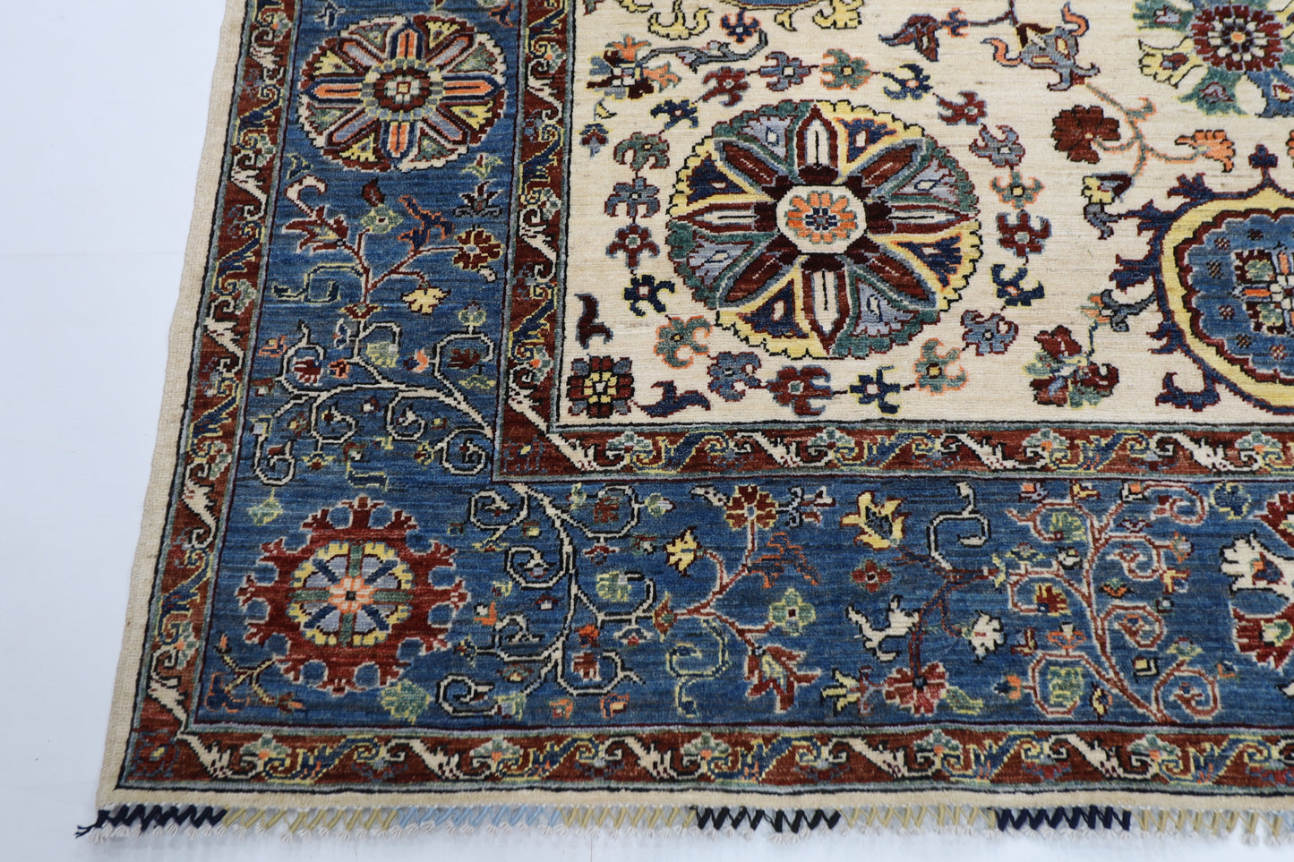 248 x 294 cm | Suzani beige Area Rug Afghan Hand Knotted veg Dye Wool carpet