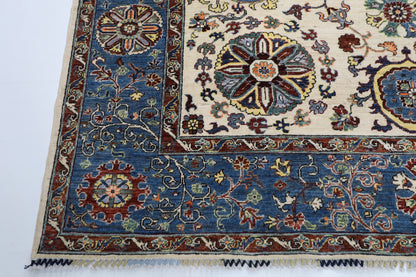 248 x 294 cm | Suzani beige Area Rug Afghan Hand Knotted veg Dye Wool carpet