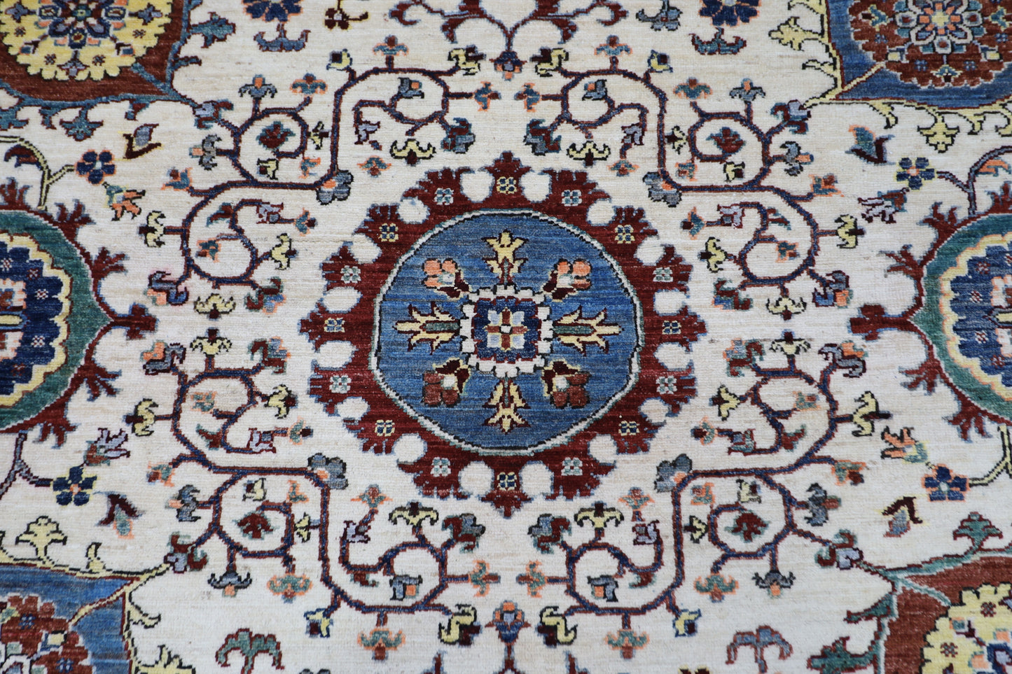 248 x 294 cm | Suzani beige Area Rug Afghan Hand Knotted veg Dye Wool carpet