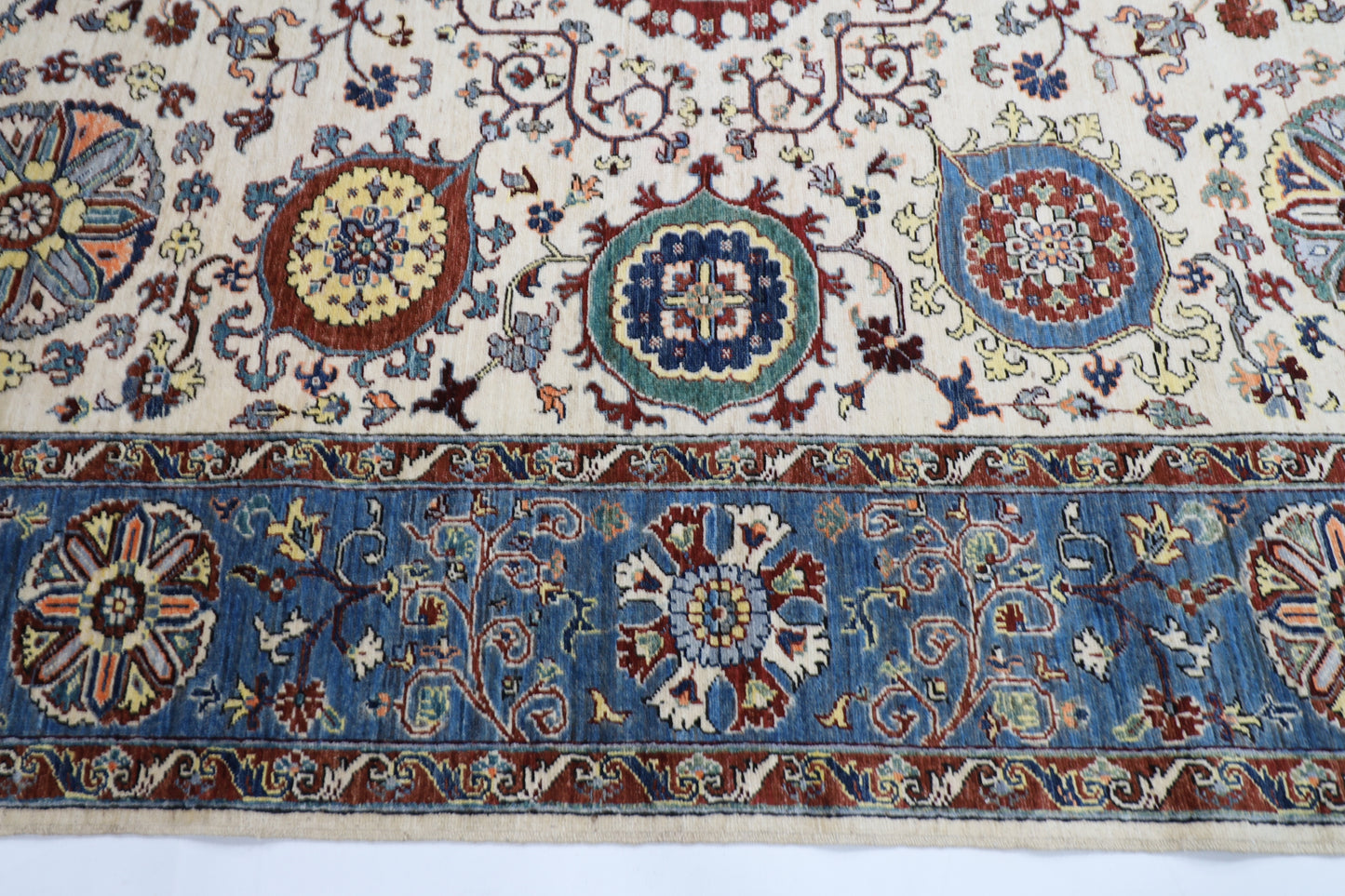 248 x 294 cm | Suzani beige Area Rug Afghan Hand Knotted veg Dye Wool carpet