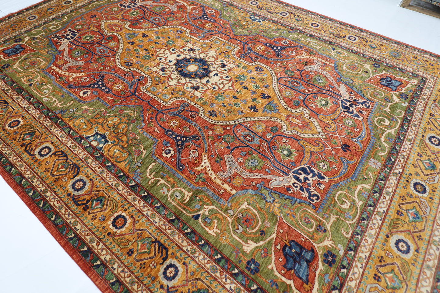 305 x 418 cm | Heriz Geometric Area Rug Afghan Hand Knotted Veg Dye Wool carpet