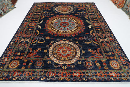 247 x 299 cm | Suzani blue Area Rug Afghan Hand Knotted veg Dye Wool carpet