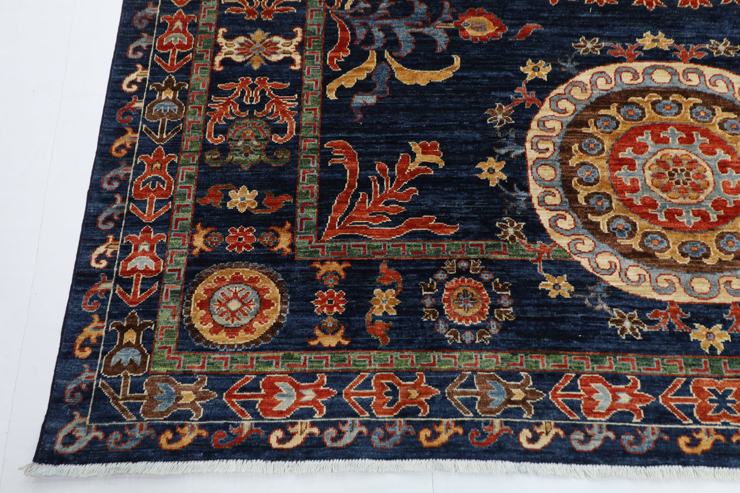 247 x 299 cm | Suzani blue Area Rug Afghan Hand Knotted veg Dye Wool carpet