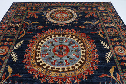 247 x 299 cm | Suzani blue Area Rug Afghan Hand Knotted veg Dye Wool carpet