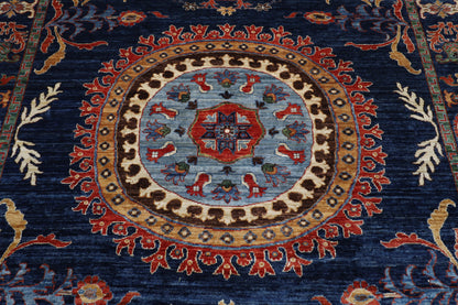 247 x 299 cm | Suzani blue Area Rug Afghan Hand Knotted veg Dye Wool carpet