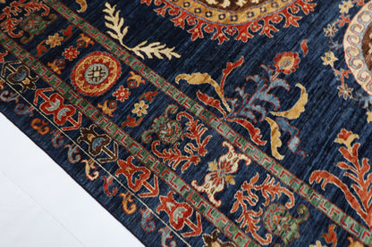 247 x 299 cm | Suzani blue Area Rug Afghan Hand Knotted veg Dye Wool carpet