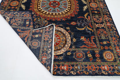 247 x 299 cm | Suzani blue Area Rug Afghan Hand Knotted veg Dye Wool carpet