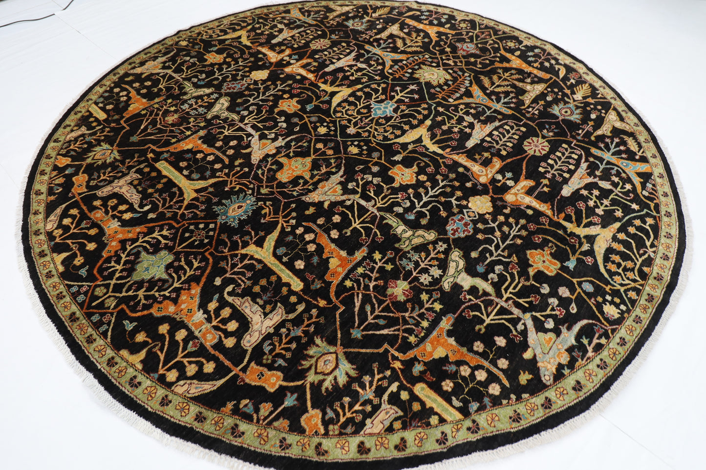 306 x 303 cm | Bidjar Blue Round Rug Afghan Hand Knotted Veg Dye Wool carpet