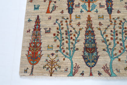 123 x 180 cm | Tree of life Gray Hand Knotted Wool Afghan Carpet