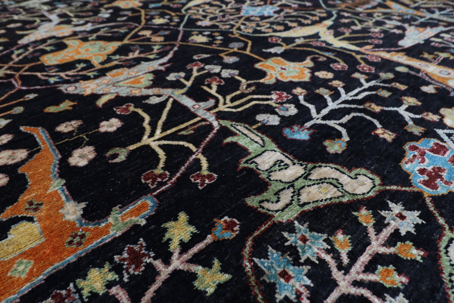 306 x 303 cm | Bidjar Blue Round Rug Afghan Hand Knotted Veg Dye Wool carpet