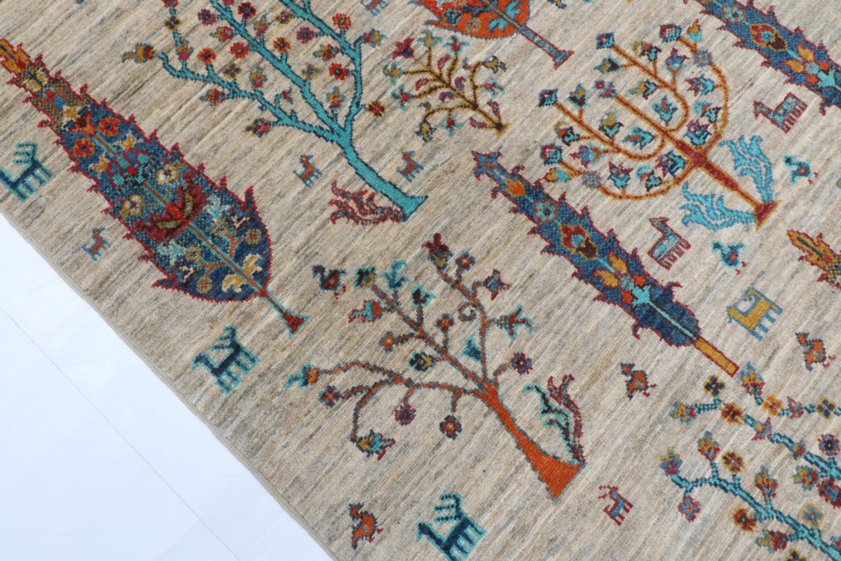 123 x 180 cm | Tree of life Gray Hand Knotted Wool Afghan Carpet