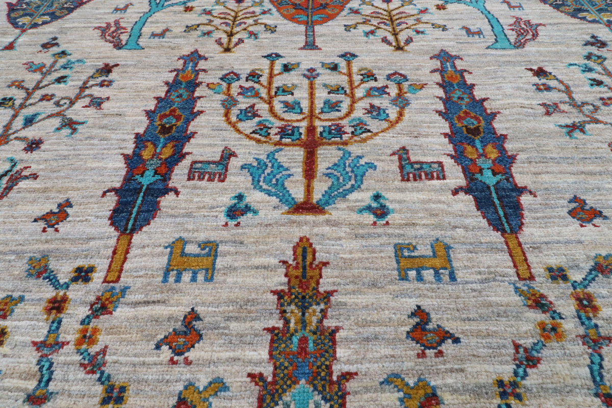 123 x 180 cm | Tree of life Gray Hand Knotted Wool Afghan Carpet