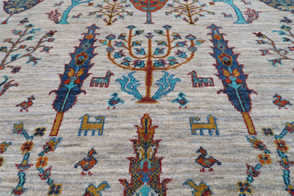 123 x 180 cm | Tree of life Gray Hand Knotted Wool Afghan Carpet