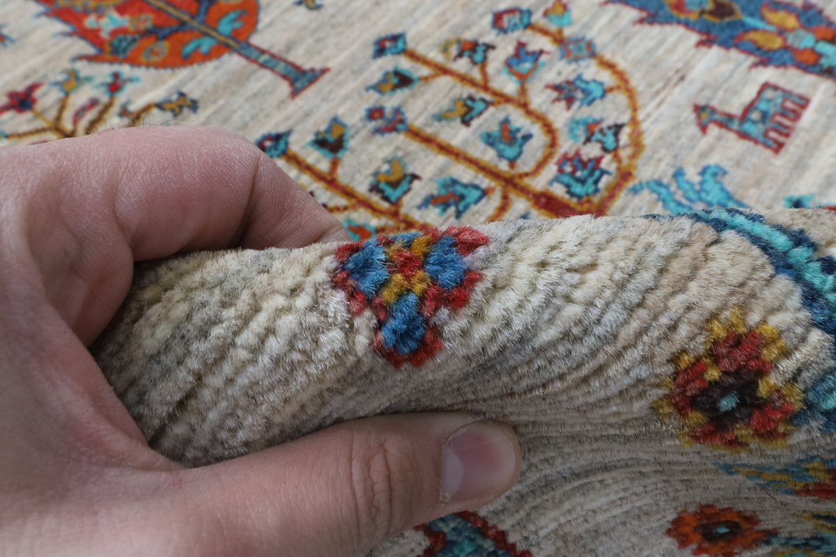 123 x 180 cm | Tree of life Gray Hand Knotted Wool Afghan Carpet