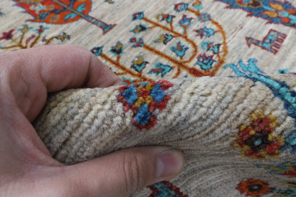 123 x 180 cm | Tree of life Gray Hand Knotted Wool Afghan Carpet