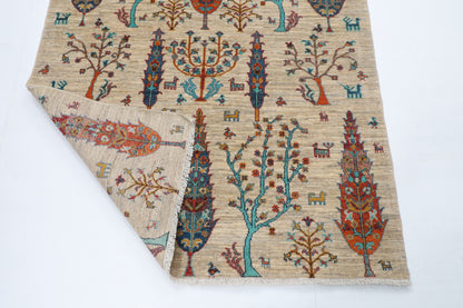 123 x 180 cm | Tree of life Gray Hand Knotted Wool Afghan Carpet