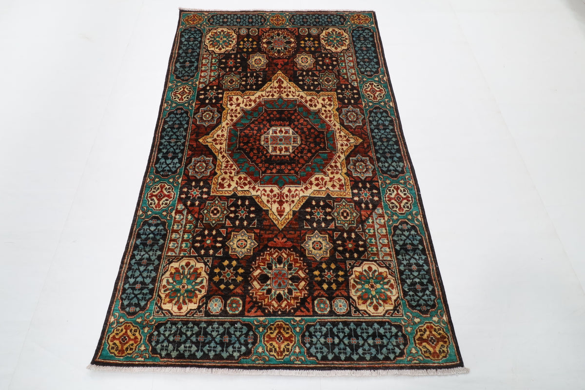118 x 195 cm | Mamluk Hand Knotted Wool Afghan Carpet