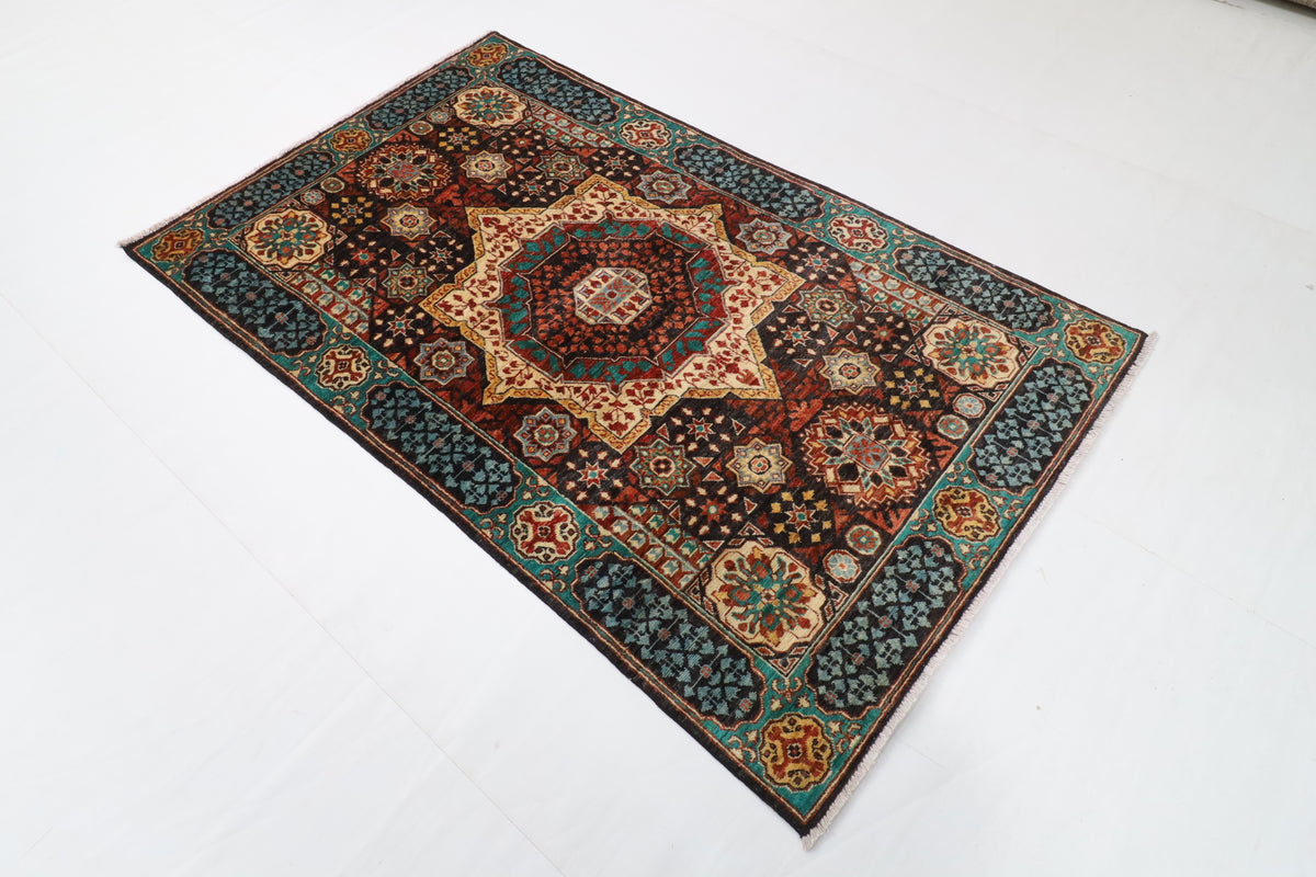 118 x 195 cm | Mamluk Hand Knotted Wool Afghan Carpet