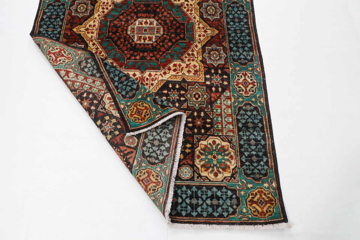 118 x 195 cm | Mamluk Hand Knotted Wool Afghan Carpet