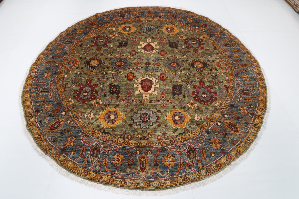 246 x 242 cm | Bidjar Green Round Hand Knotted Wool Afghan Carpet