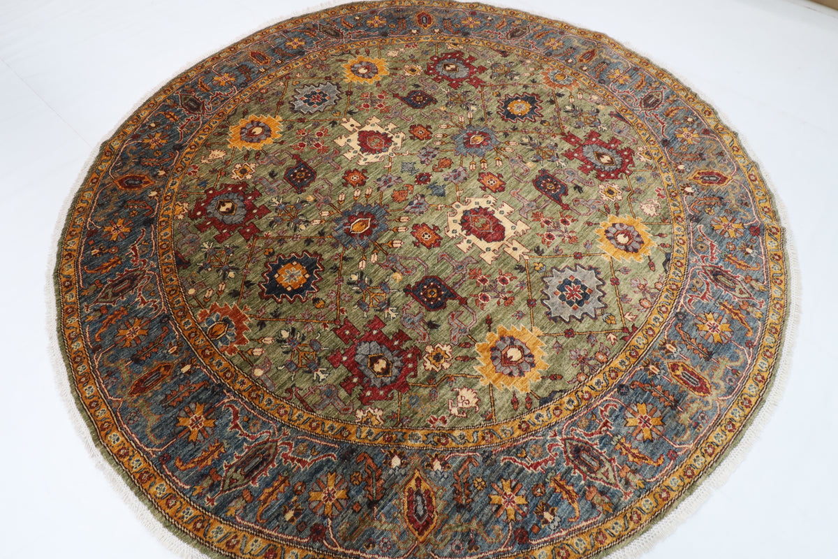 246 x 242 cm | Bidjar Green Round Hand Knotted Wool Afghan Carpet