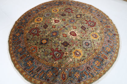 246 x 242 cm | Bidjar Green Round Hand Knotted Wool Afghan Carpet