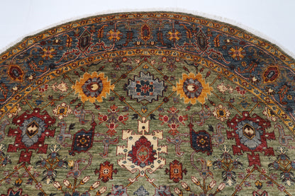 246 x 242 cm | Bidjar Green Round Hand Knotted Wool Afghan Carpet