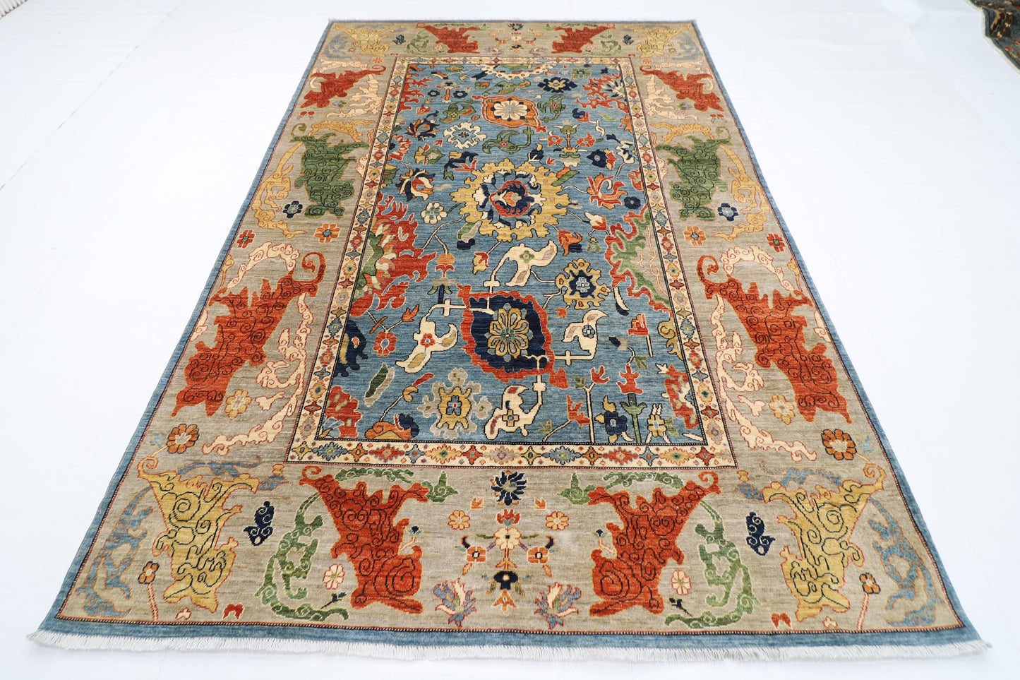 200 x 303 cm | Suzani Blue Area Rug Afghan Hand Knotted Veg Dye Wool carpet
