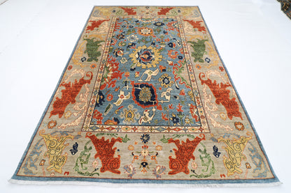200 x 303 cm | Suzani Blue Area Rug Afghan Hand Knotted Veg Dye Wool carpet