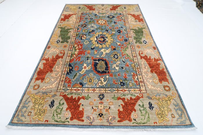 200 x 303 cm | Suzani Blue Area Rug Afghan Hand Knotted Veg Dye Wool carpet