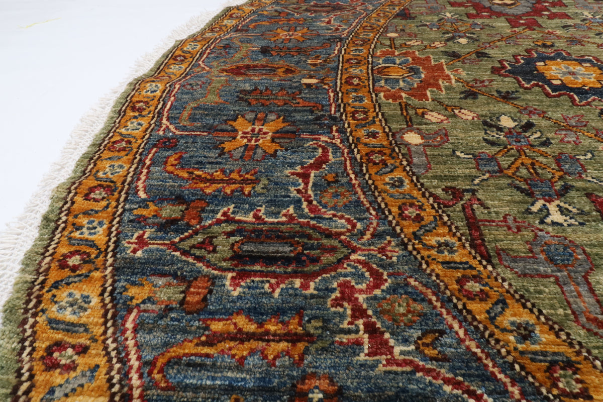 246 x 242 cm | Bidjar Green Round Hand Knotted Wool Afghan Carpet