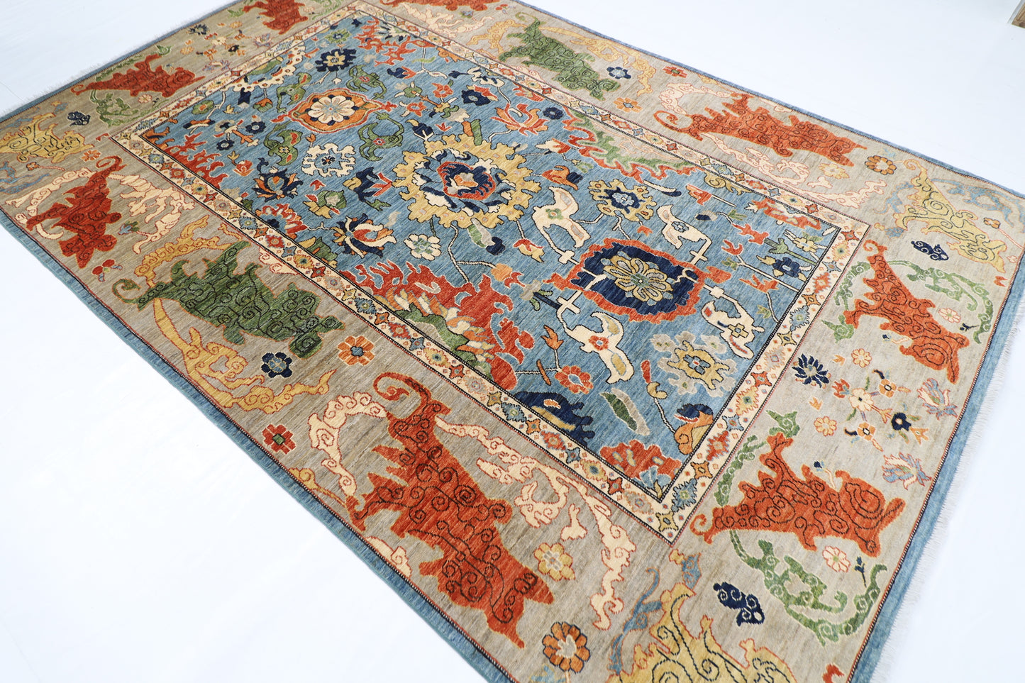 200 x 303 cm | Suzani Blue Area Rug Afghan Hand Knotted Veg Dye Wool carpet
