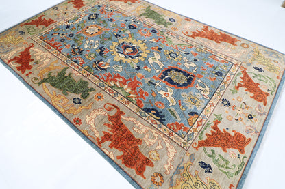 200 x 303 cm | Suzani Blue Area Rug Afghan Hand Knotted Veg Dye Wool carpet
