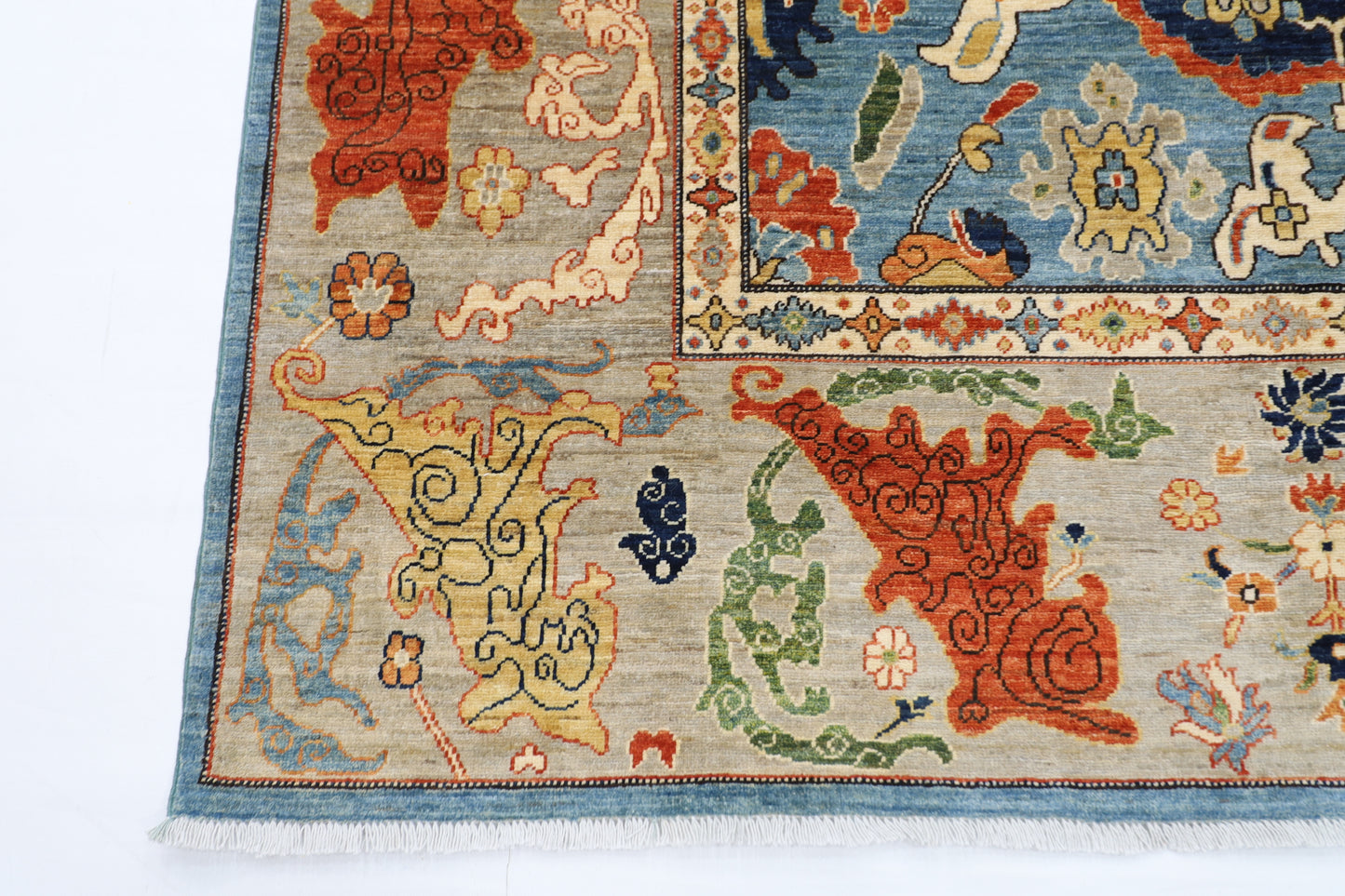 200 x 303 cm | Suzani Blue Area Rug Afghan Hand Knotted Veg Dye Wool carpet