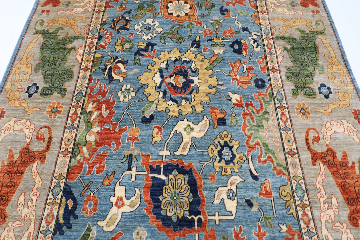 200 x 303 cm | Suzani Blue Area Rug Afghan Hand Knotted Veg Dye Wool carpet