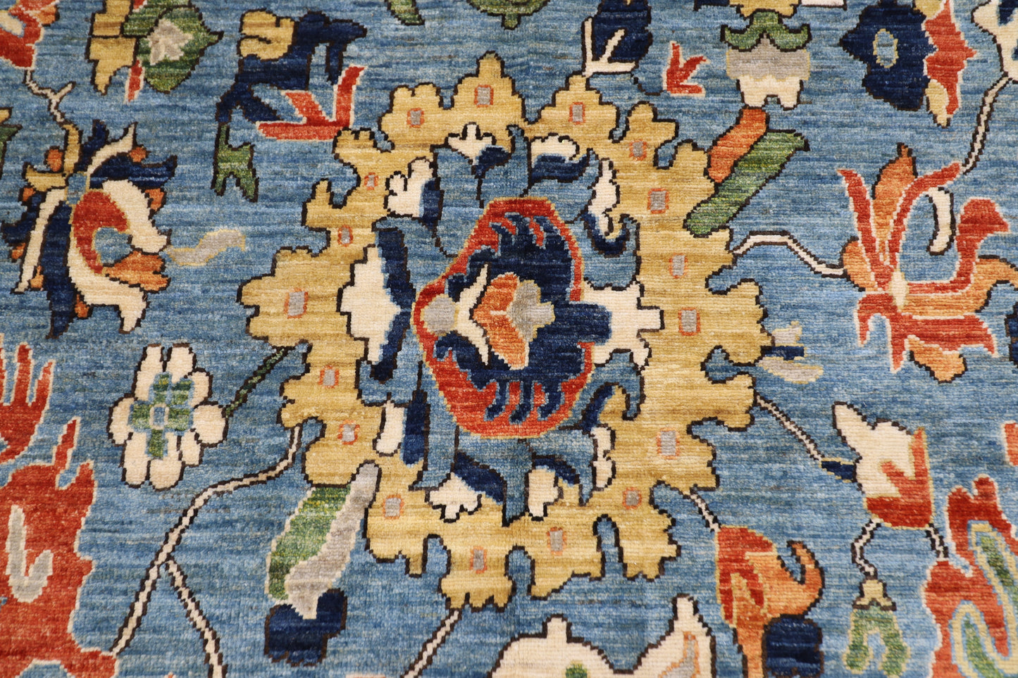 200 x 303 cm | Suzani Blue Area Rug Afghan Hand Knotted Veg Dye Wool carpet