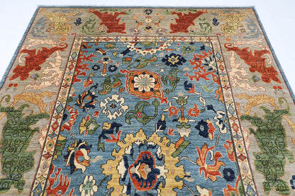 200 x 303 cm | Suzani Blue Area Rug Afghan Hand Knotted Veg Dye Wool carpet