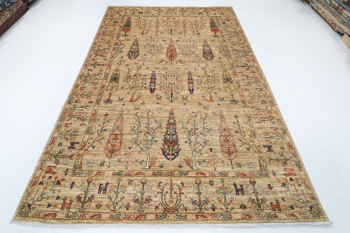 198 x 293 cm | Tree of life Gray Hand Knotted Wool Afghan Carpet