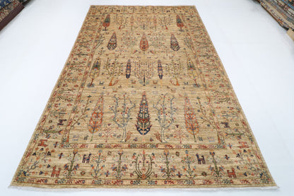 198 x 293 cm | Tree of life Gray Hand Knotted Wool Afghan Carpet
