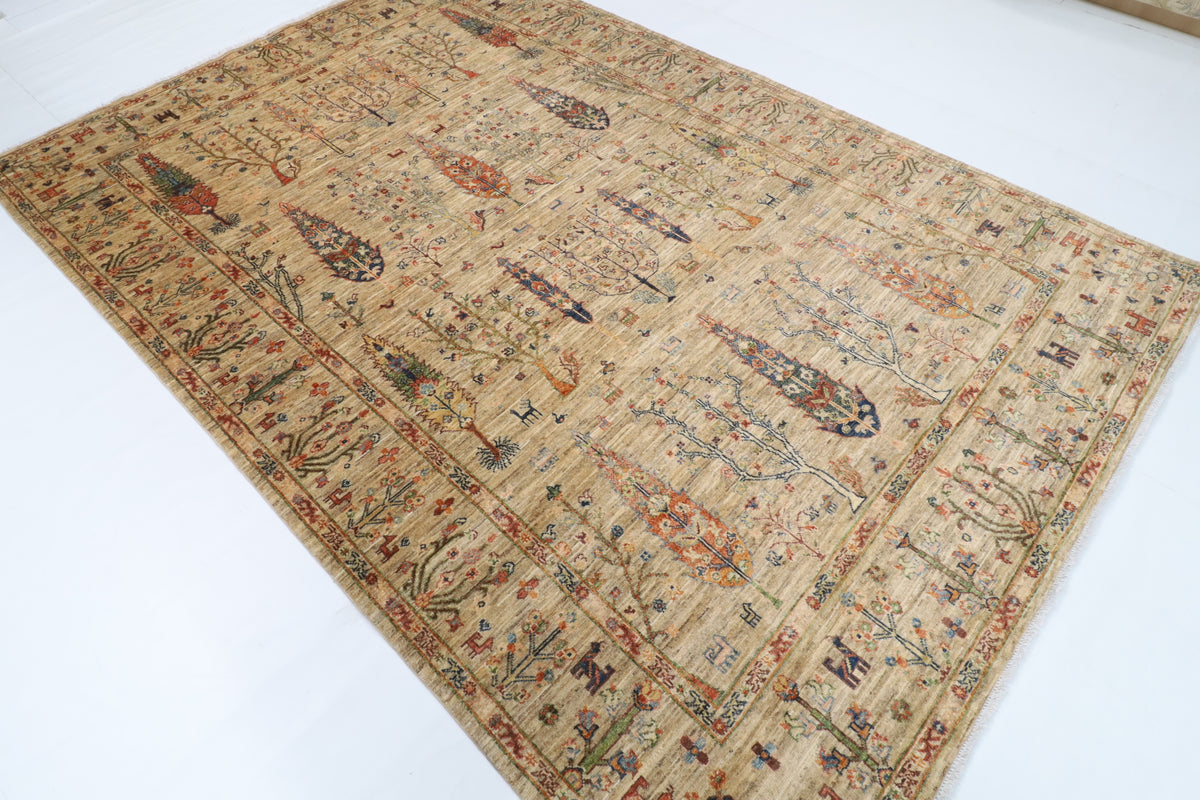 198 x 293 cm | Tree of life Gray Hand Knotted Wool Afghan Carpet