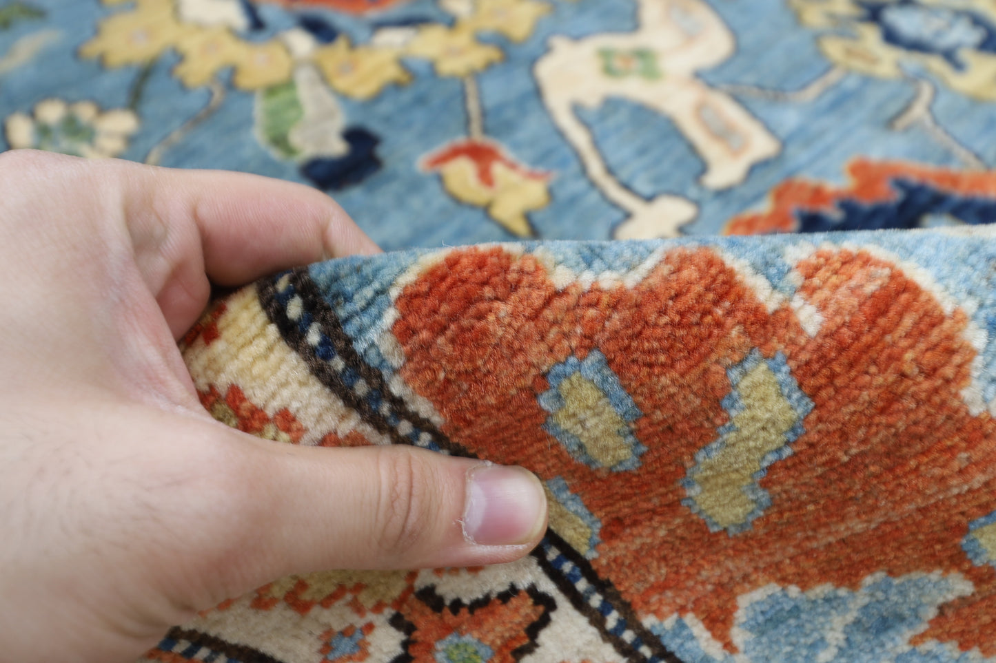 200 x 303 cm | Suzani Blue Area Rug Afghan Hand Knotted Veg Dye Wool carpet