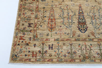 198 x 293 cm | Tree of life Gray Hand Knotted Wool Afghan Carpet